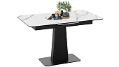 Стол обеденный Бридж Черный муар, Стекло глянцевое белый мрамор
