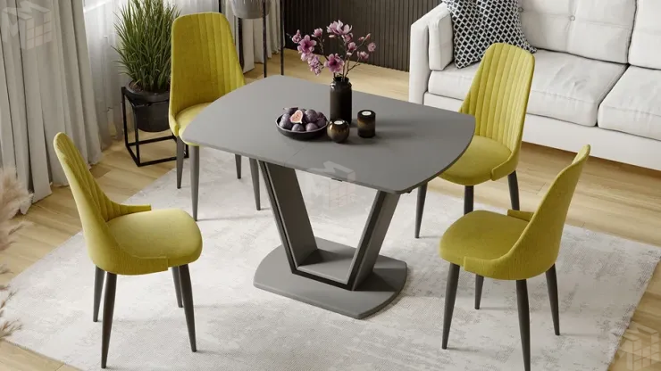 Стол обеденный Дели Тип 2 Серый софт, Стекло матовое серое