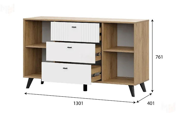 Комод Милан 3 ящика двухстворчатый