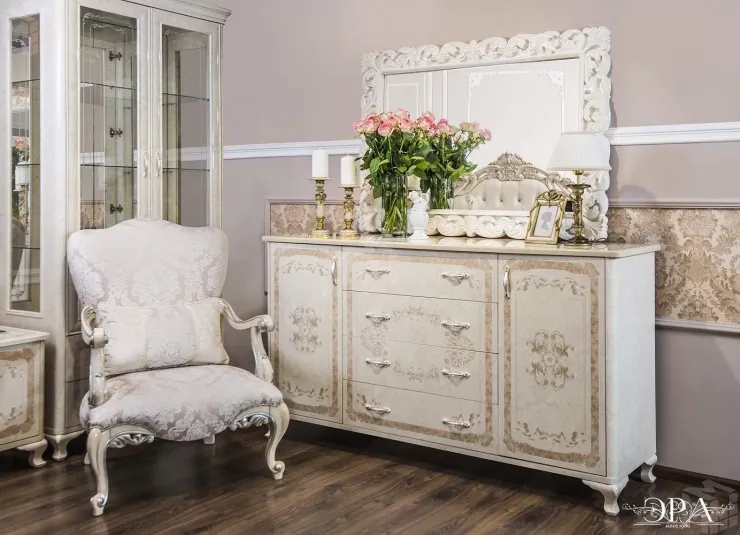 Зеркало Патрисия ППУ крем корень глянец 2 (гостиная)