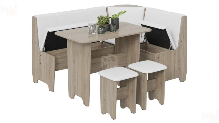 Кухонный уголок Техас Исп.1 Дуб Сонома трюфель, Экокожа белая