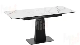 Стол обеденный Бридж Черный муар, Стекло глянцевое белый мрамор