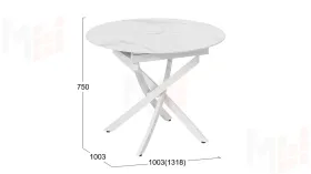 Стол обеденный раздвижной Бергамо Тип 1  Белый муар, Стекло матовое белый мрамор