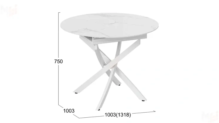 Стол обеденный раздвижной Бергамо Тип 1  Белый муар, Стекло матовое белый мрамор
