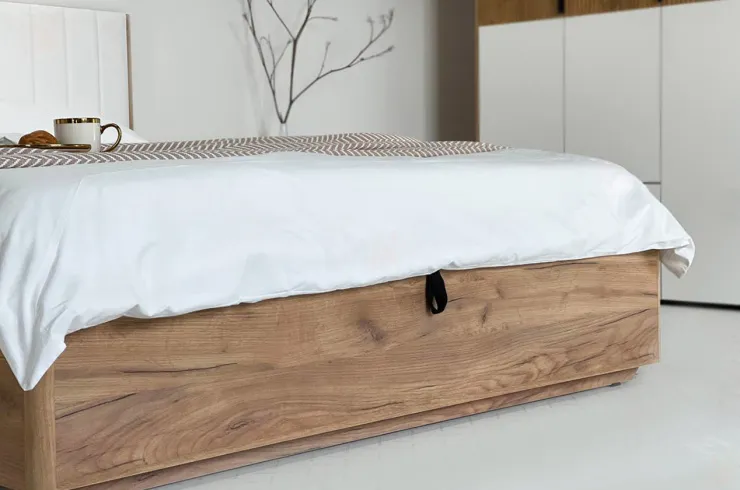 Кровать Адам с подъемным механизмом 160х200 дуб крафт золотой/белый (экокожа)