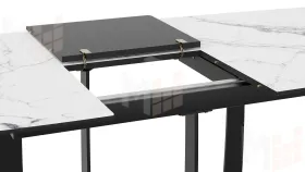 Стол обеденный Орфей Черный муар, Стекло глянцевое белый мрамор
