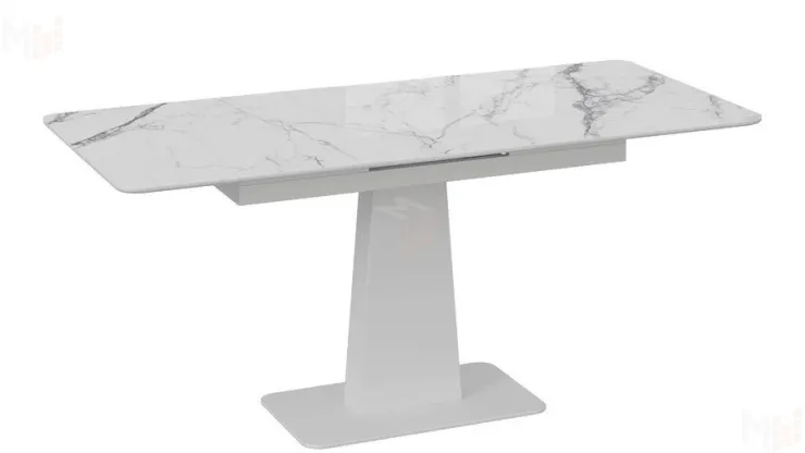 Стол обеденный Бридж Белый муар, Стекло глянцевое белый мрамор