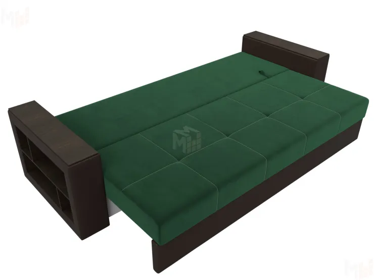 Диван прямой Дубай Лайт полки слева ( Зеленый\Коричневый )