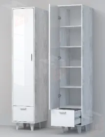 Пенал П-1 Эго на ножках Бетон Светлый/Белый Глянец