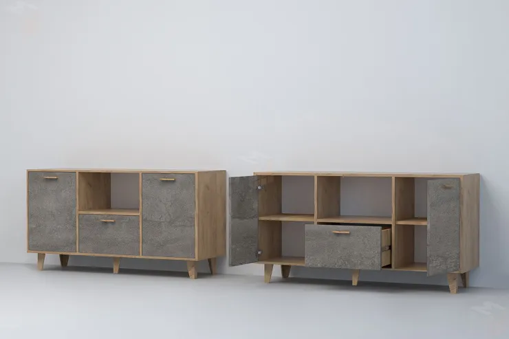 Тумба Т-2 на ножках Эго Дуб Крафт Золотой/Камень Темный