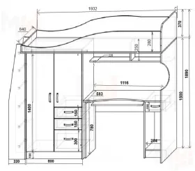 Кровать Фанки-4/1 + тумба 13/8СВ + кровать нижняя 13/7СВ
