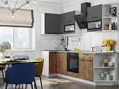 Кухня угловая Техно New 0,9*2,7 Графит софт/Экзотическое дерево амазония