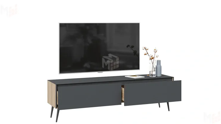 Тумба ТВ Глосс  с опорами - СМ-319.03.011 Яблоня Беллуно, Cтекло Графит матовый