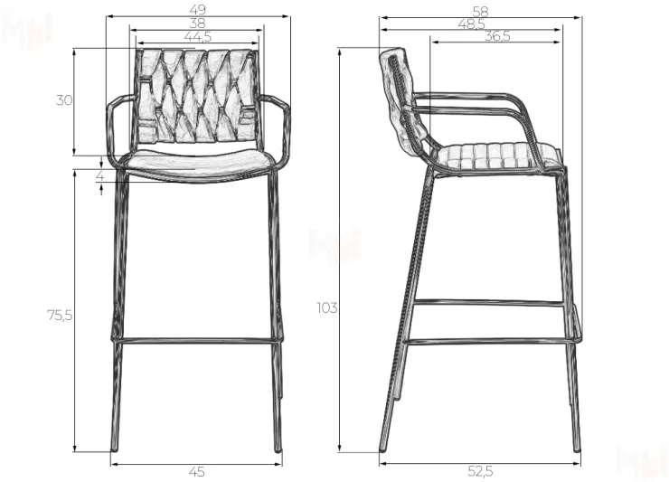 Стул барный DOBRIN MILLER GOLD (светло-серый велюр (135-37))