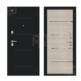 Входная металлическая дверь Лайн Букле черное/Cappuccino Veralinga