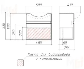 Тумба подвесная под умывальник "Элегия 50" Классик с одним ящиком В1 Айсберг