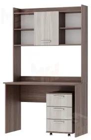 Компьютерный стол ПКС-9 с надстройкой и выкатной тумбой Шимо темный-Шимо светлый