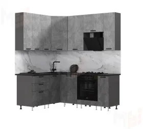 Кухня Рио New угловая 1,6*2,0/900 (490) Бетон светлый/Бетон темный, Графит (Кастилло темный)