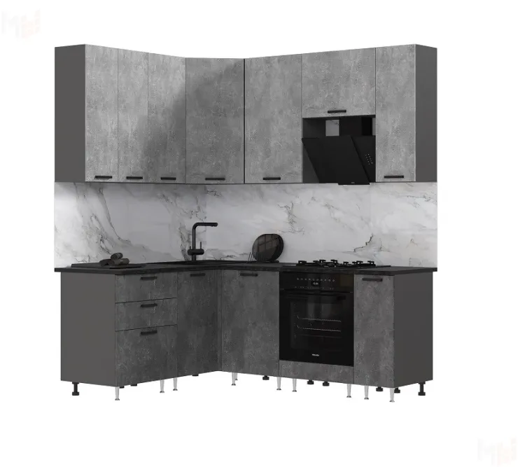 Кухня Рио New угловая 1,6*2,0/900 (490) Бетон светлый/Бетон темный, Графит (Кастилло темный)