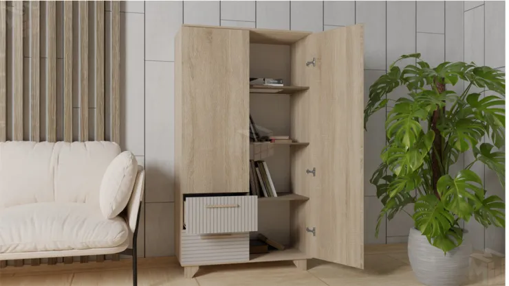 Стеллаж Копенгаген без стекла (дуб сонома/белый матовый)