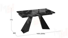 Стол обеденный Гермес Черный муар, Стекло глянцевое черный мрамор