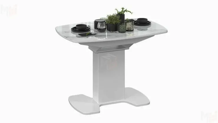 Стол обеденный Портофино - СМ(ТД)-105.01.11(1) Белый глянец, Стекло глянцевое белый мрамор