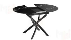 Стол обеденный раздвижной Бергамо Тип 1  Черный муар, Стекло матовое черный мрамор