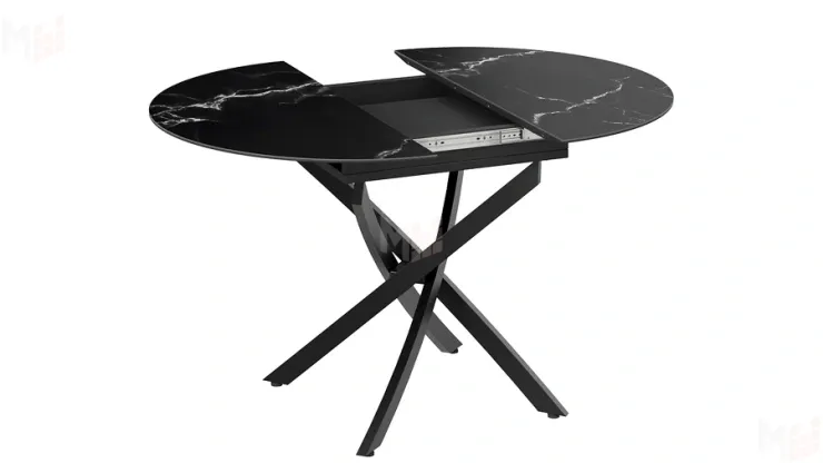 Стол обеденный раздвижной Бергамо Тип 1  Черный муар, Стекло матовое черный мрамор