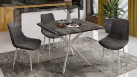 Стол обеденный раздвижной Лиссабон Тип 1 Белый муар, Ателье темный