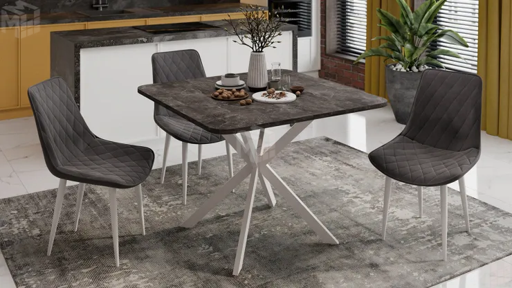 Стол обеденный раздвижной Лиссабон Тип 1 Белый муар, Ателье темный