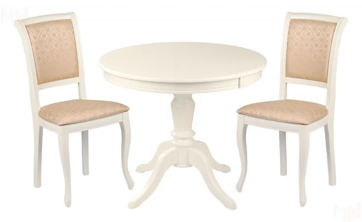 Обеденная группа стол Элат D90 Слоновая кость и 2 стула Арктос Слоновая кость/Бежевый жаккард