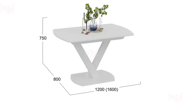 Стол обеденный Салерно Тип 1 Белый муар Стекло матовое белое