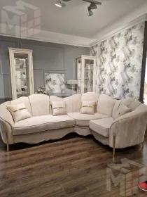 Диван Лара угловой 2-у-1 бежевый золото