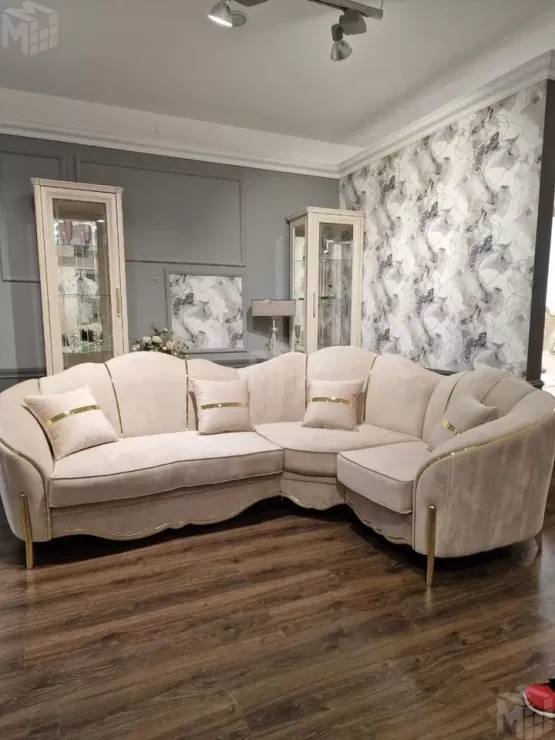 Диван Лара угловой 2-у-1 бежевый золото