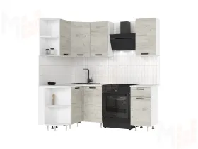 Кухня Рио New угловая 2,0*1,3 м (490) Дуб крафт белый, Белый (Антарес)