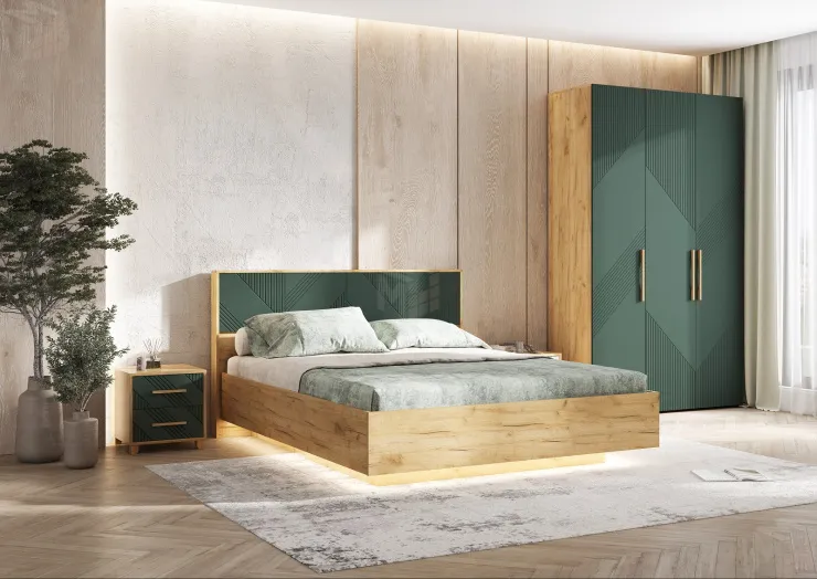 Ирис Кровать парящая 1,6м (ортопед дерево) (Браш Мени Грин/Дуб Крафт, Дуб Крафт)