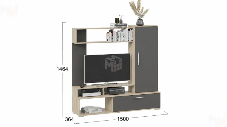 Стенка для гостиной Сиена Дуб Сонома, Графит Серый