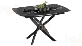 Стол обеденный раздвижной Манхеттен Т1 Черный муар, Стекло матовое черный мрамор
