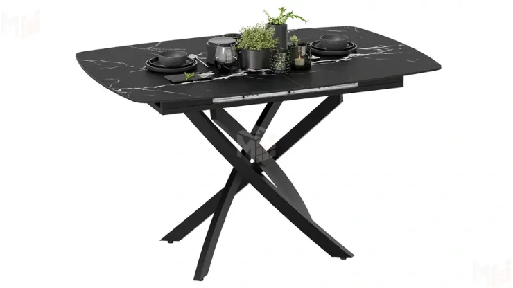 Стол обеденный раздвижной Манхеттен Т1 Черный муар, Стекло матовое черный мрамор