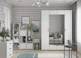 Шкаф Бостон 4-х створчатый 1600 (белый) с зеркалом