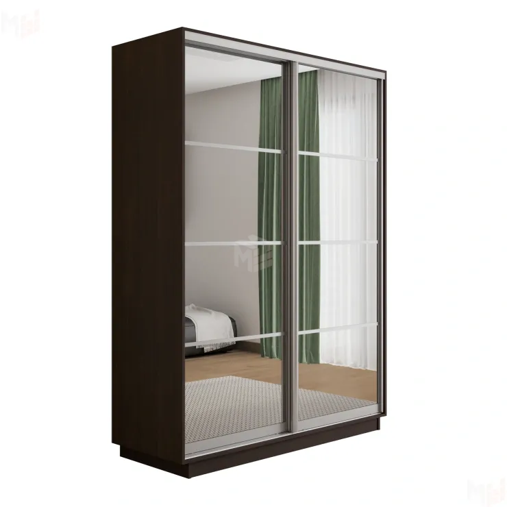 Шкаф-купе Оптим 2-х дверный Зеркало 4 секции 140 см. 1 штанга, 7 полок, 2 ящика