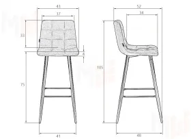Стул барный DOBRIN NICOLE (черные матовые ножки, коричневая микрофибра (PK-03))