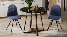 Стол обеденный Милан Тип 1 Золотой муар, Стекло глянцевое черный мрамор