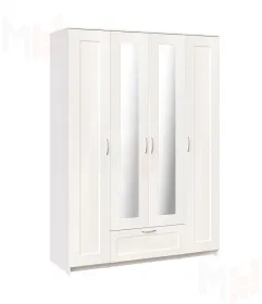 Шкаф Сириус 4 двери 1 ящик (2 зеркала) высокий, белый