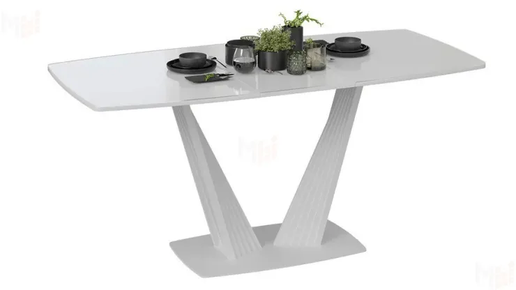 Стол раздвижной Фабио Тип 1 Белый матовый, Стекло глянцевое белое