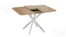 Стол обеденный раздвижной Лиссабон Тип 1 Белый муар, Дуб Крафт золотой