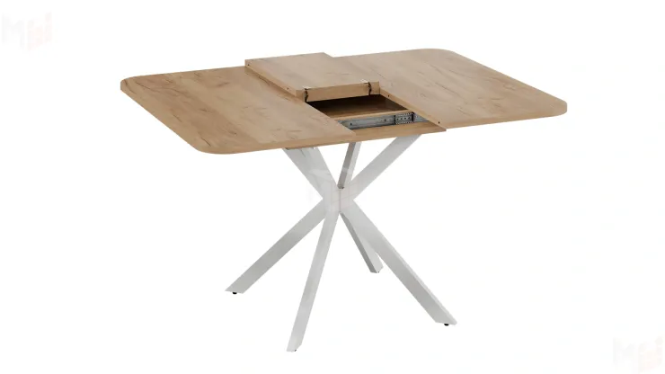 Стол обеденный раздвижной Лиссабон Тип 1 Белый муар, Дуб Крафт золотой