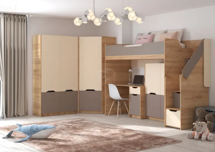 Модульная детская RICH Миндаль/Глиняный серый