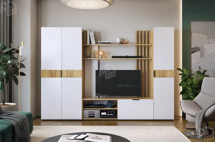 Гостиная Бери К2 дуб крафт золотой/белое дерево