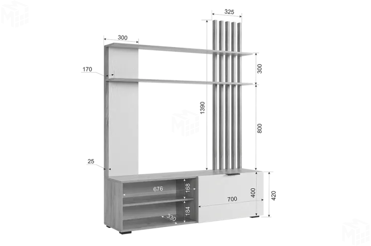Стенка в гостиную Бери дуб крафт золотой/белое дерево